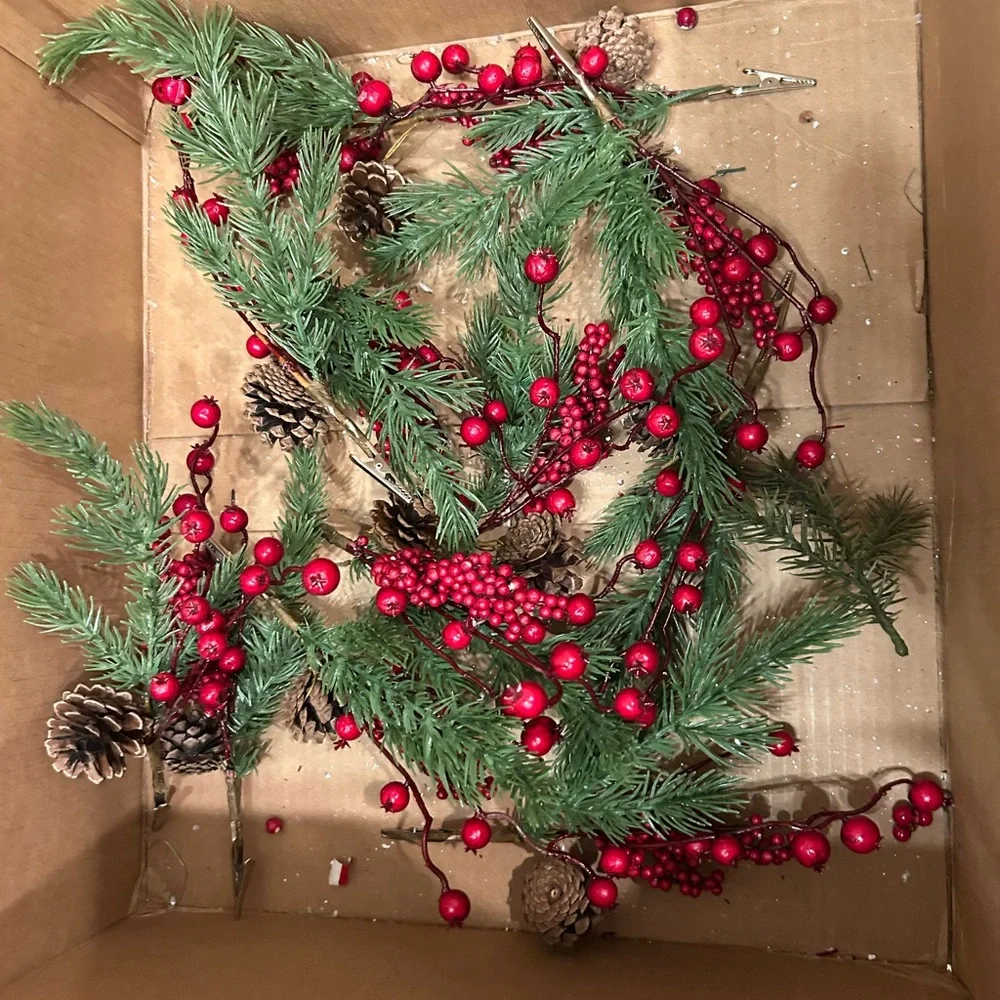 Festive Red and Green Holiday Pinecone Clips set of 12